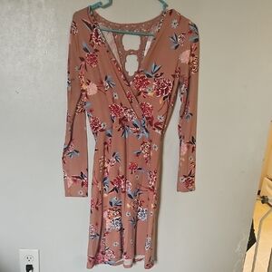 Candie's Pink Long Sleeve Wrap Dress Ruched V-Neck